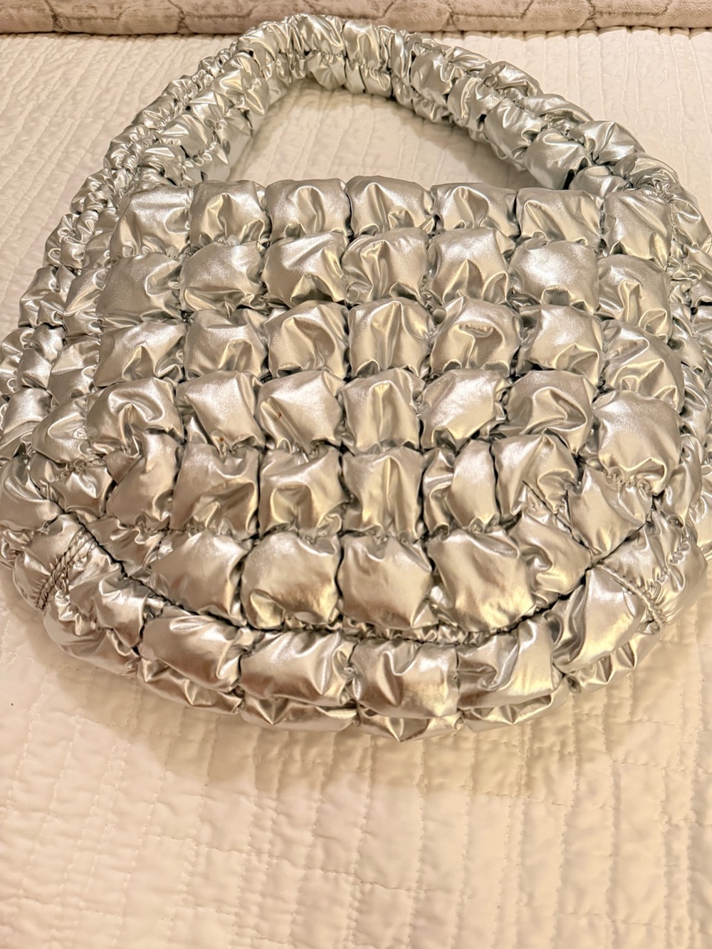COS Metallic Silver Quilted Puffer Shoulder Bag